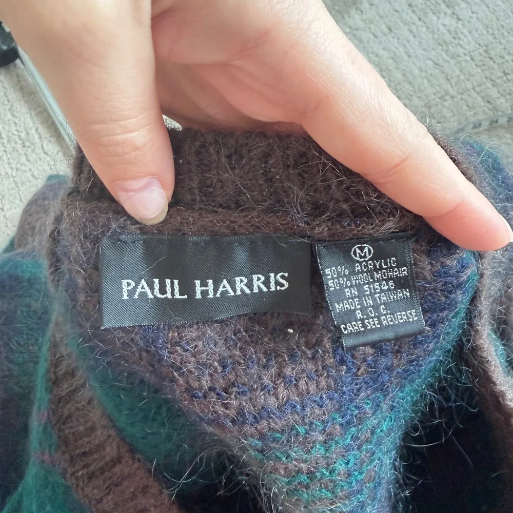Vintage 90s Paul Harris Mohair Plaid‎ Sweater Size Medium